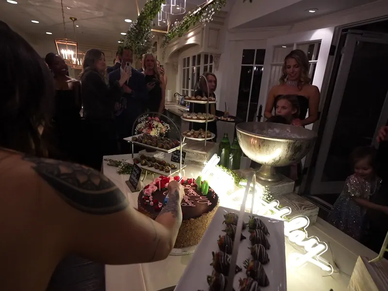 Dessert tower and champagne bar set up for a Pleasanton party