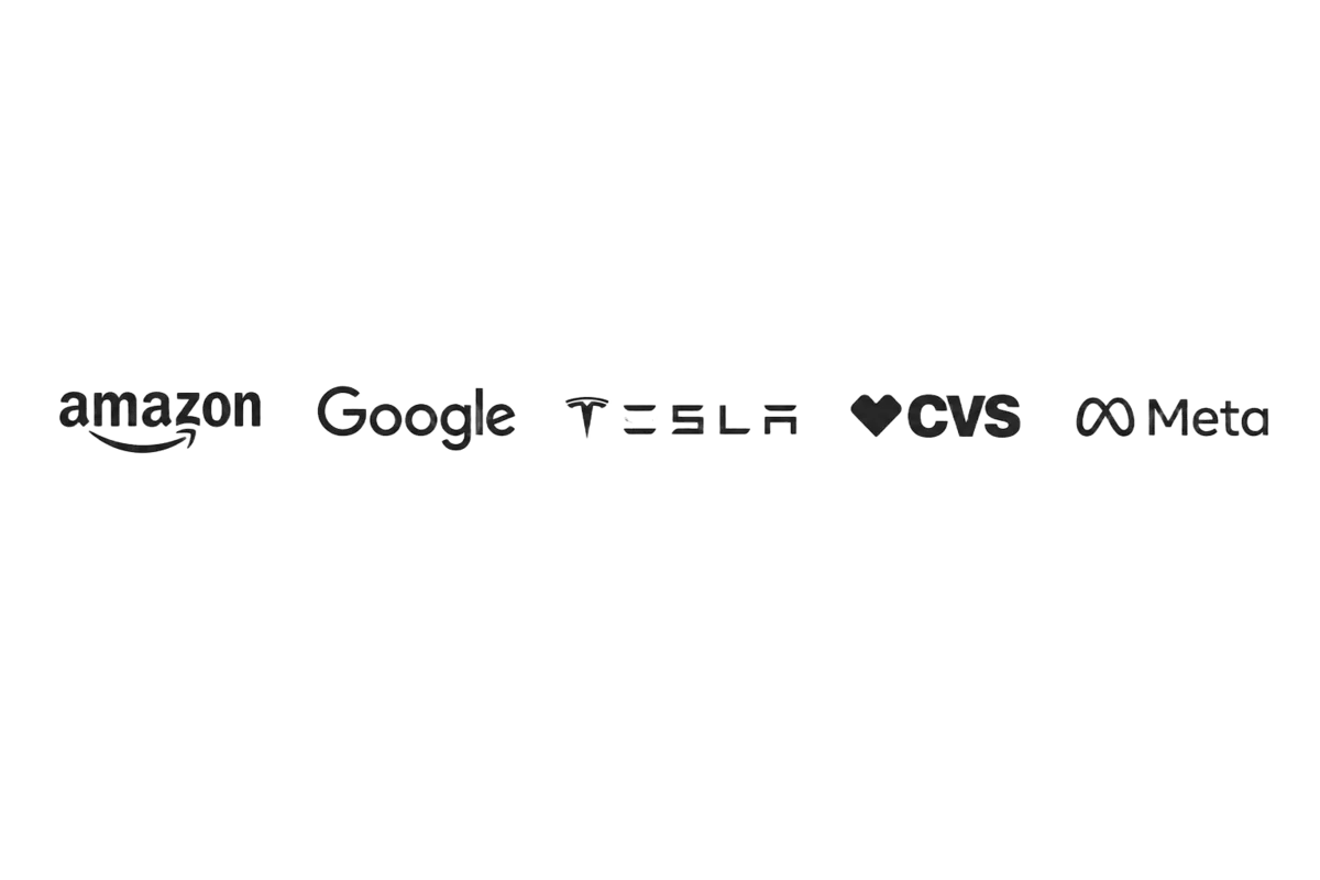 Logos of past Gimanelli's Catering clients — Amazon, Google, Tesla, CVS and Meta — served at Tri-Valley offices and events